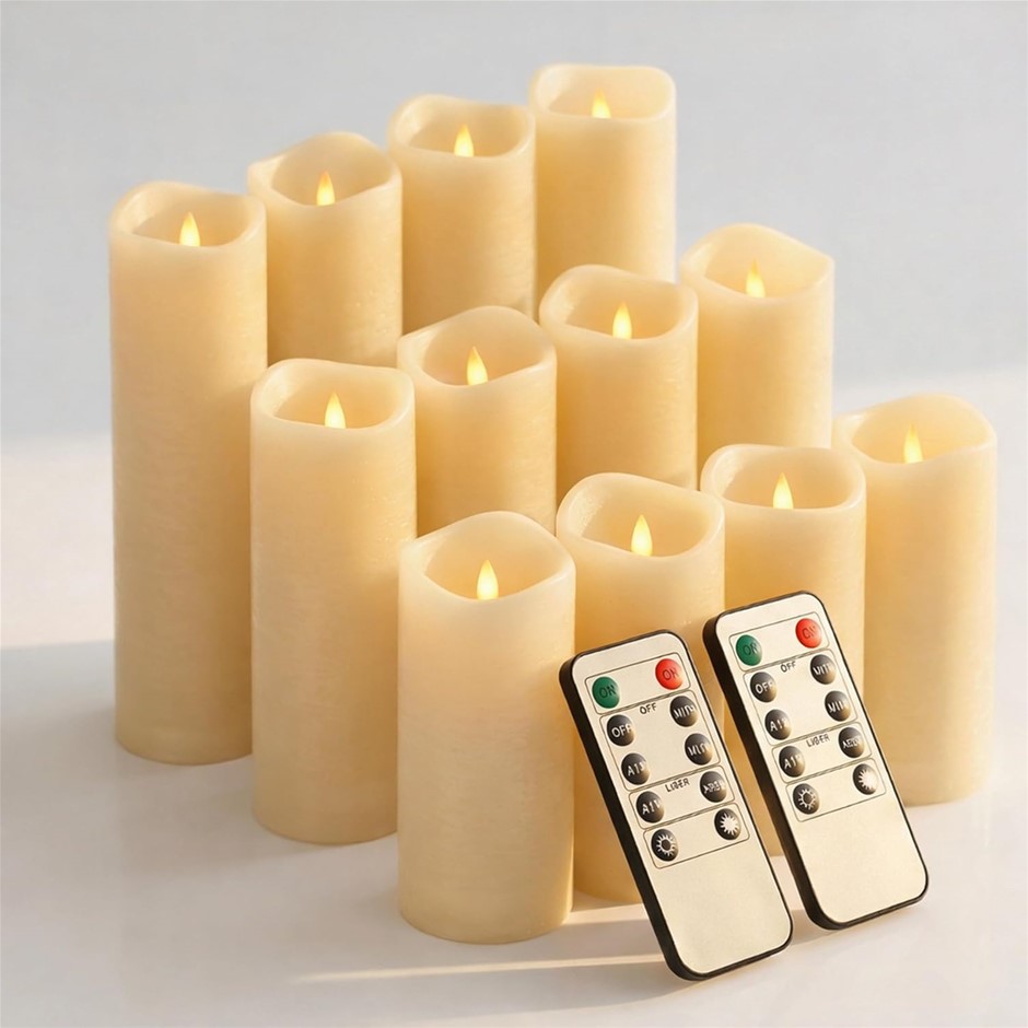 ENIDO Waterproof Flameless Candles, 12 PC Battery Operated LED Pillar Candl