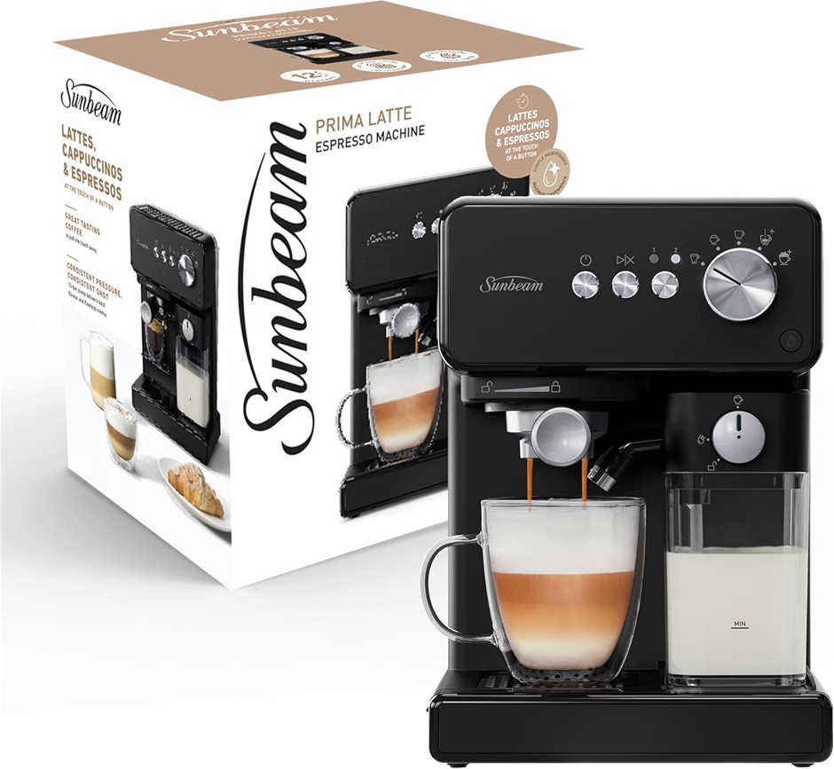 SUNBEAM Prima Latte Semi Automatic Coffee Machine, Black, EMP5100BK. NB: Mi