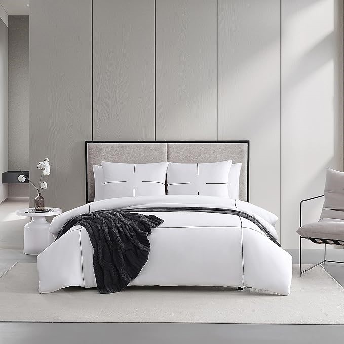 Vera Wang - Queen Duvet Cover Set, Luxury Cotton Sateen Bedding with Matchi
