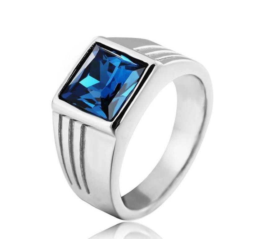 Italy 925 Silver 4.0ct Blue Stone Emerald Cut Ring -8 US