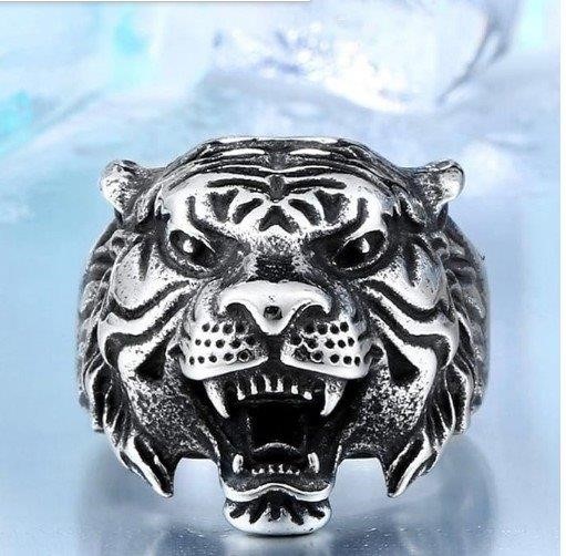 Italy 925 Silver Tiger Head Ring -11US