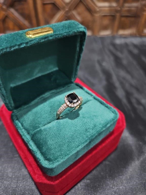18K/Italy 2.0ct Black Princess Cut Yellow Gold Filled Ring(stamped)Warrant