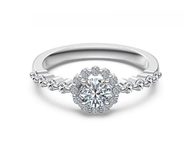 0.86ct Round Cut GRA Certified Moissanite 925 Sterling Silver Ring - Size 9
