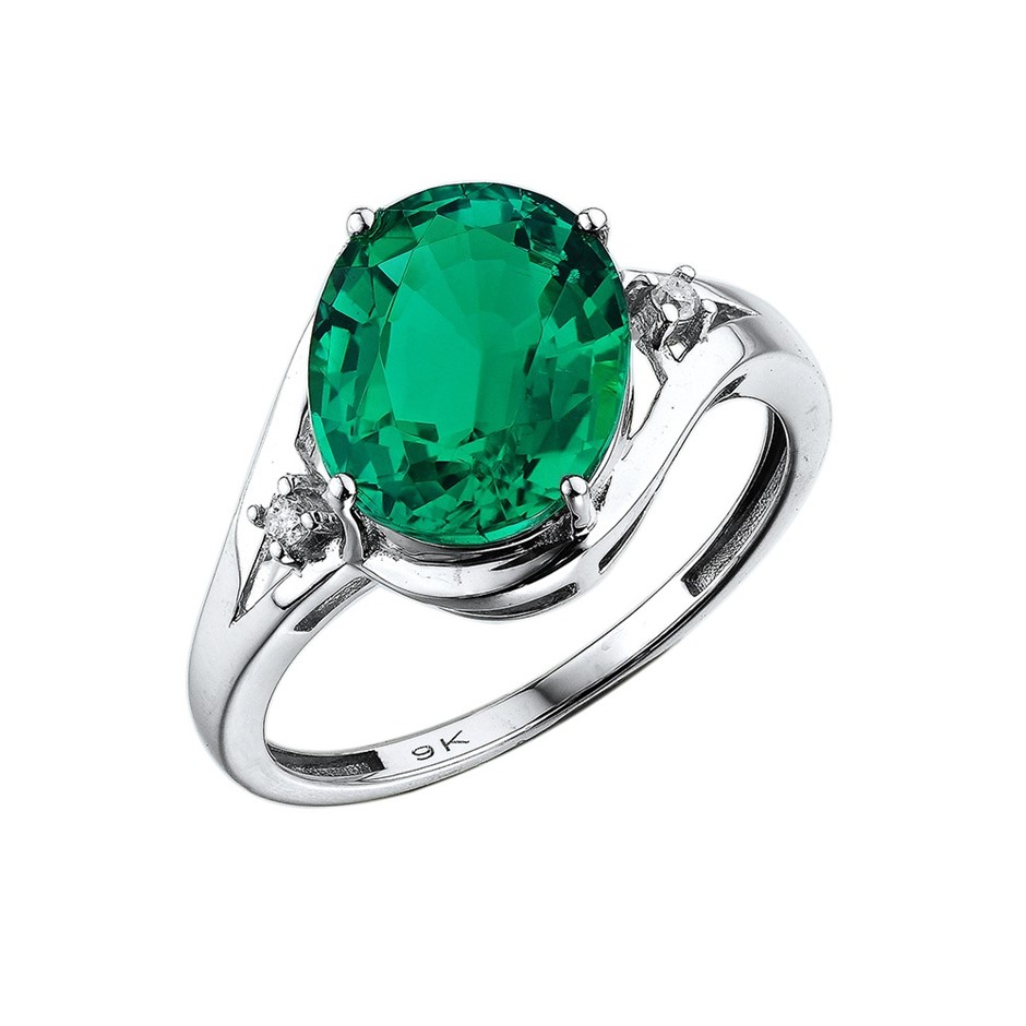 3.46 Carat Lab Grown Emerald and Diamond Solid 9K Gold Ring