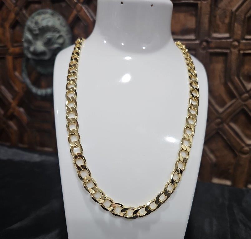 18k Italy Yellow Gold Filled Cuban Chain-Quality Guarantee-55cm-Bonus Gift