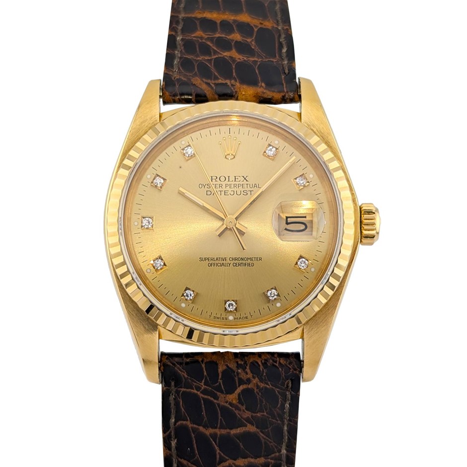 ROLEX DATEJUST 36 36MM 18K YELLOW GOLD 16018 AUTOMATIC WXO & COA