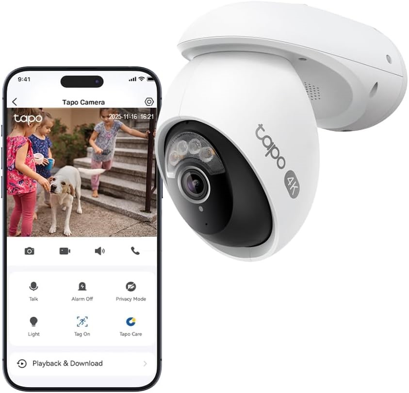TAPO TP-Link Pan/Tilt Outdoor Wi-Fi Camera, Colour Night Vision, 4K, 24/7,