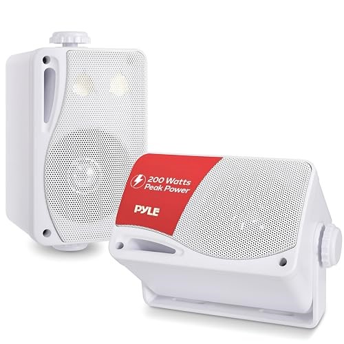 PYLE 3.5" (8.9 cm) Outdoor Waterproof Speakers Pair – 200W 3-Way Wall Mount