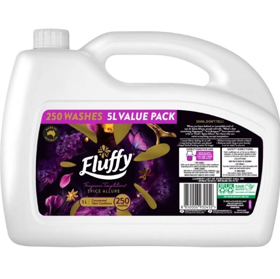 FLUFFY Concentrated Liquid Fabric Softener Conditioner, Spice Allure, 5L. N