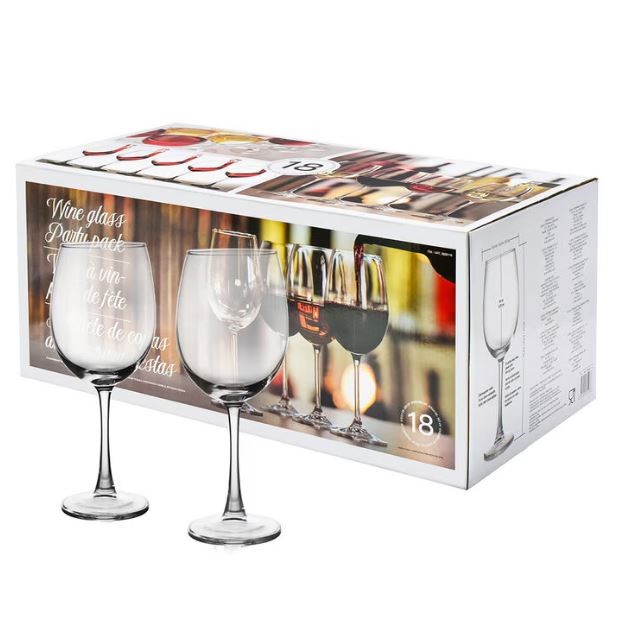 PARTY PACK Wine Glass, 470ml, 18 Count. NB: 1 x glasses are missing.
