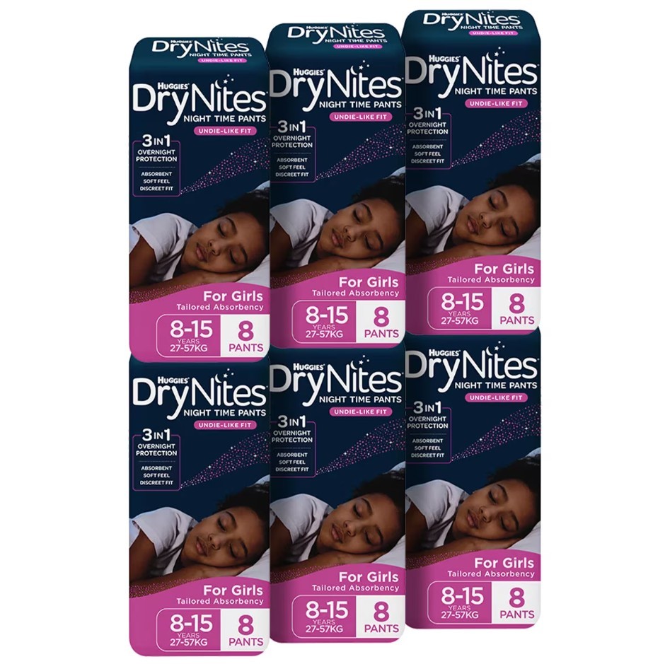 HUGGIES Dry Nites Drynites Night Time Pants For Girls, Size 8-15 Years, 48p