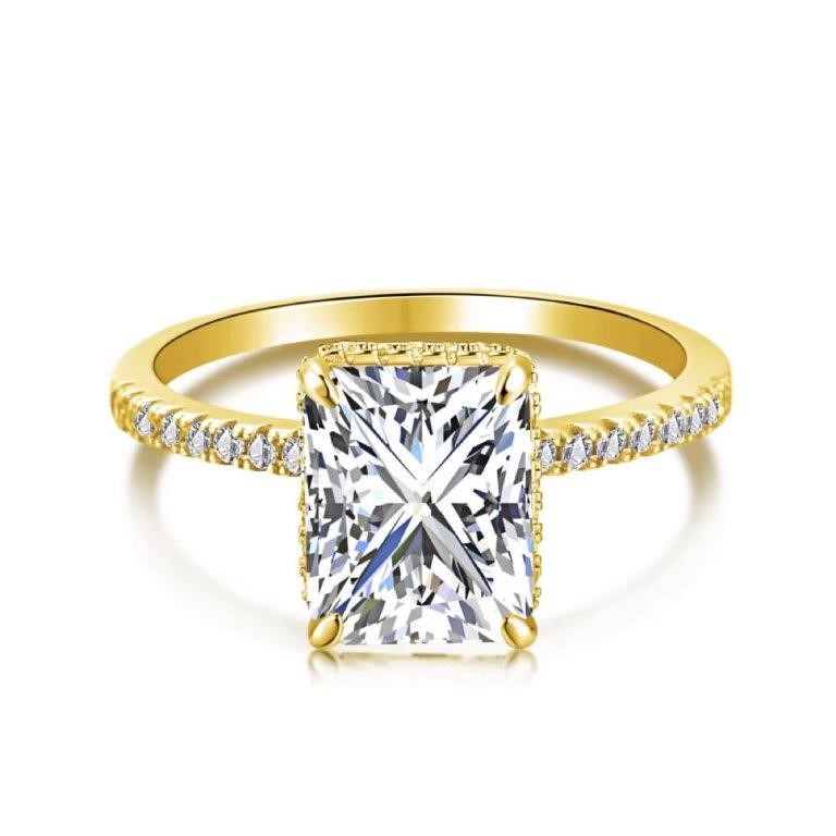4ct Rectangle Cut Simulated Diamond 18K Gold Filled 925 Silver Ring Size 6