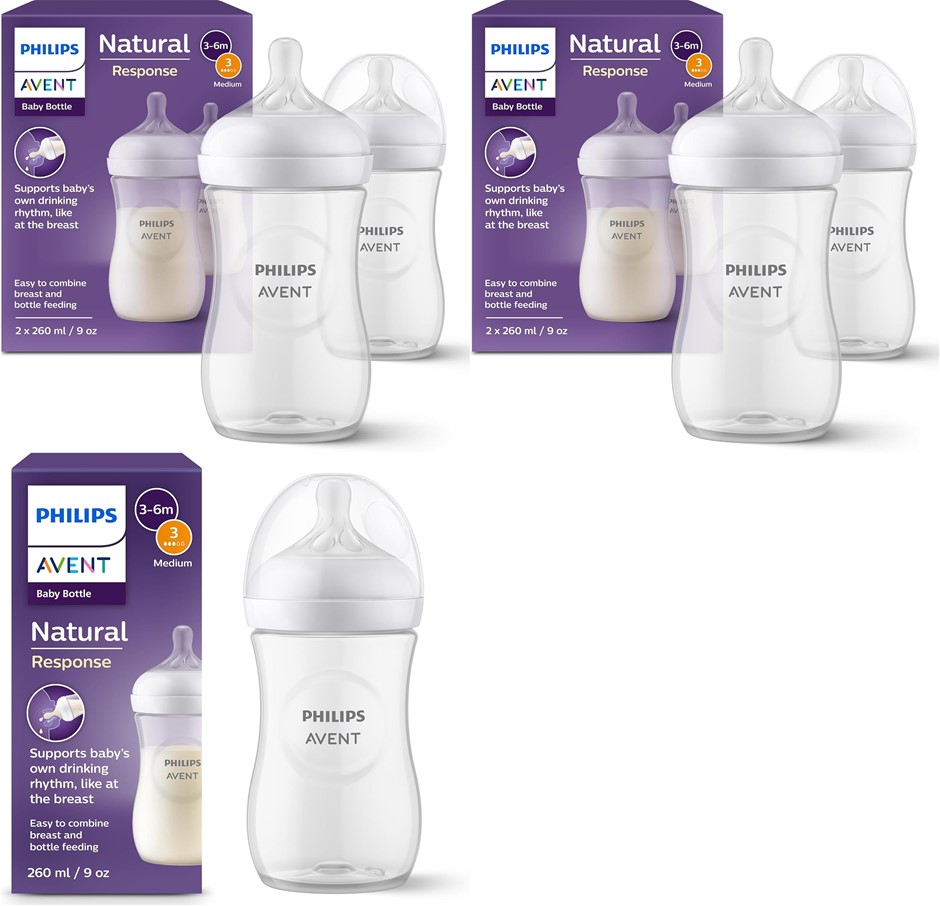 PHILIPS AVENT Natural Response Baby Bottle Bundle: 2 x 260 ml Medium Flow T