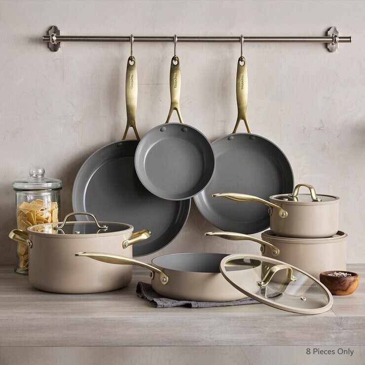 GREENPAN Jewel Pro Cookware Set, Beige, 8 Piece Set Only NB: 5 pans, 3 lids