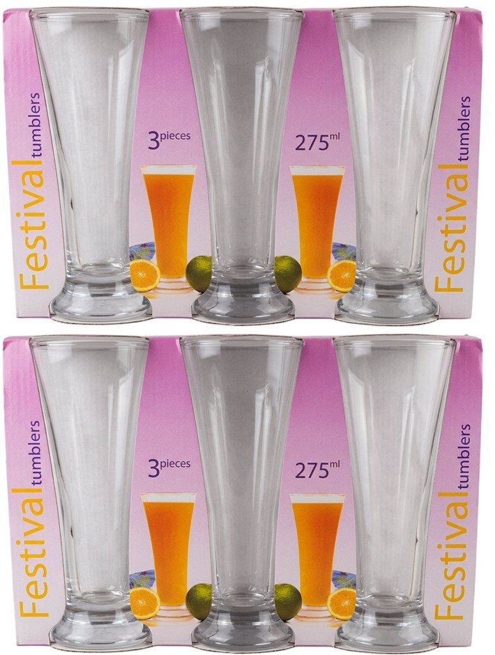2 x FESTIVAL Glass Tumblers 3 Pieces, 275ml