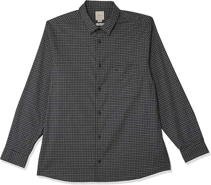 CALVIN KLEIN Men's Soft Twill Mini Check Shirt, Size M, Dark Grey Heather,