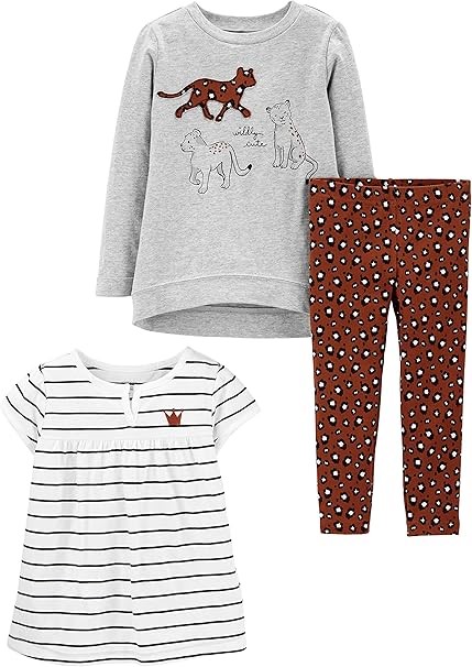 3pcs x SIMPLE JOYS BY CARTER'S Girls' Playwear Set, Size 5T, Cheetah/Stripe