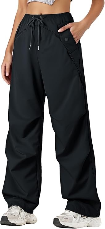 KEOYA Women's Baggy Parachute Pants Adjustable Drawstring Elastic Waist Car