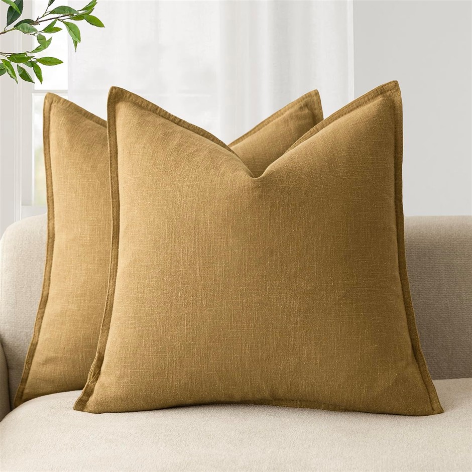 2 Pack x FOINDTOWER Decorative Linen Soild Throw Pillow Covers, Size 18 x 1