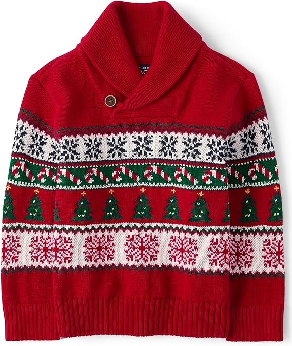 THE CHILDREN'S PLACE Boy's Long Sleeve Holiday Sweater, Size 3, Firey Red,