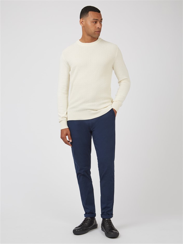 BEN SHERMAN Men's Textured Front Crew, Size M, Cream, B0077610. RRP: $140.