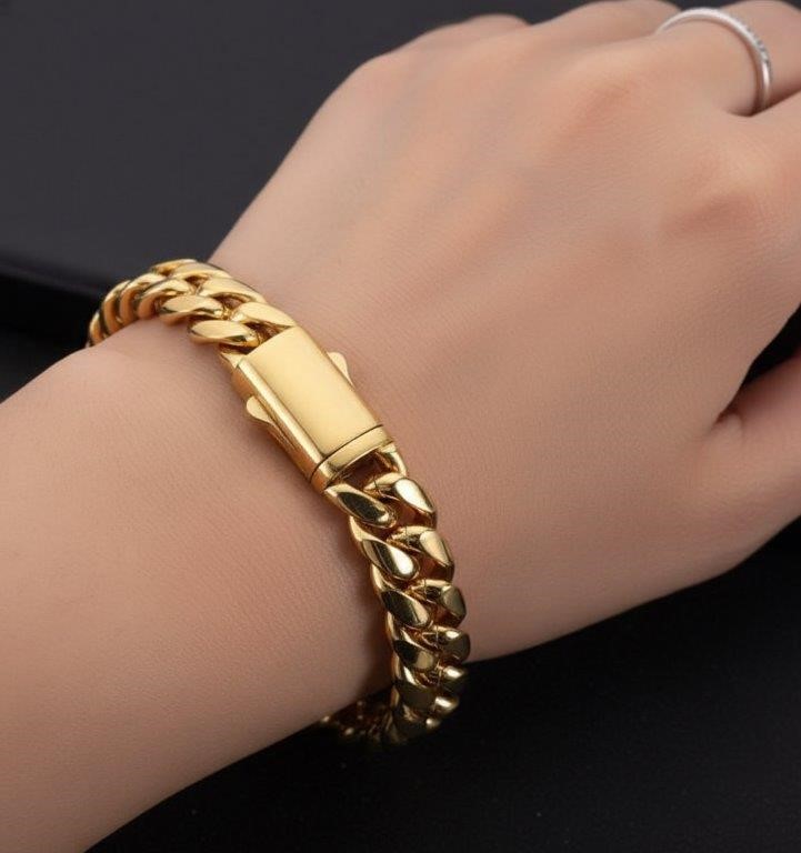 18k Italy Stamped Yellow Gold Filled Bracelet-Quality Guarantee-22cm-10mm