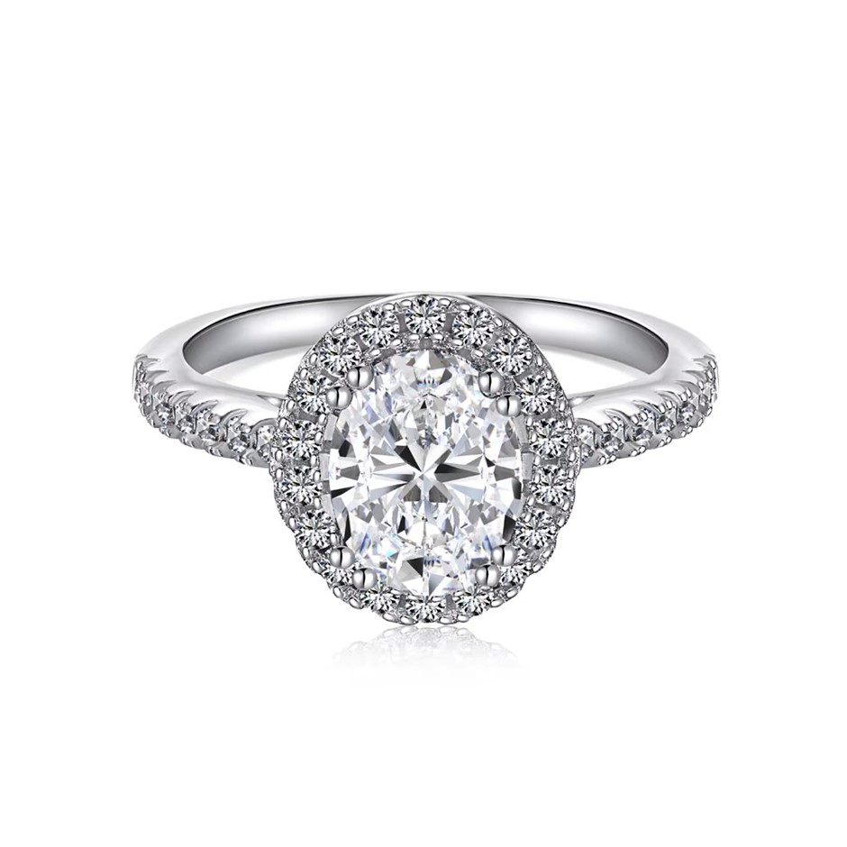 1.5ct Oval Cut GRA Certified Moissanite 925 Sterling Silver Ring - Size 7