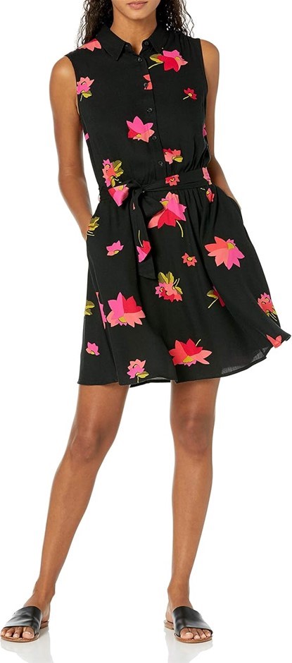 AMAZON ESSENTIALS Women's Sleeveless Woven Shirt Dress, Size 2XL, Black Pin