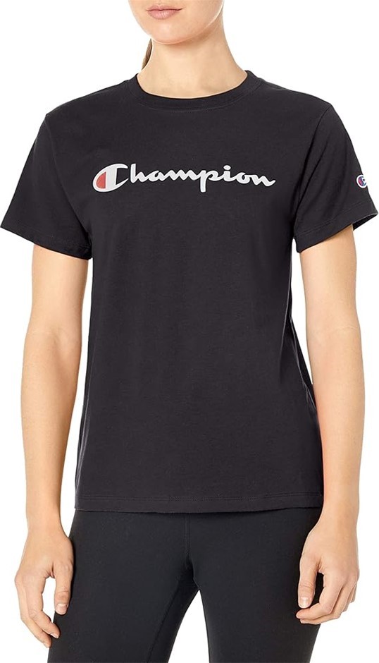 CHAMPION Women's Classic Tee T Shirt, Size Large, Black, Y08113 (GT18H). B