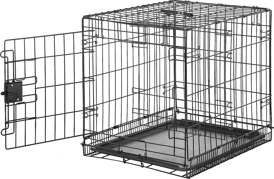 AMAZON BASICS Foldable Metal Wire Dog Crate with Tray, Single Door, 60cm Le