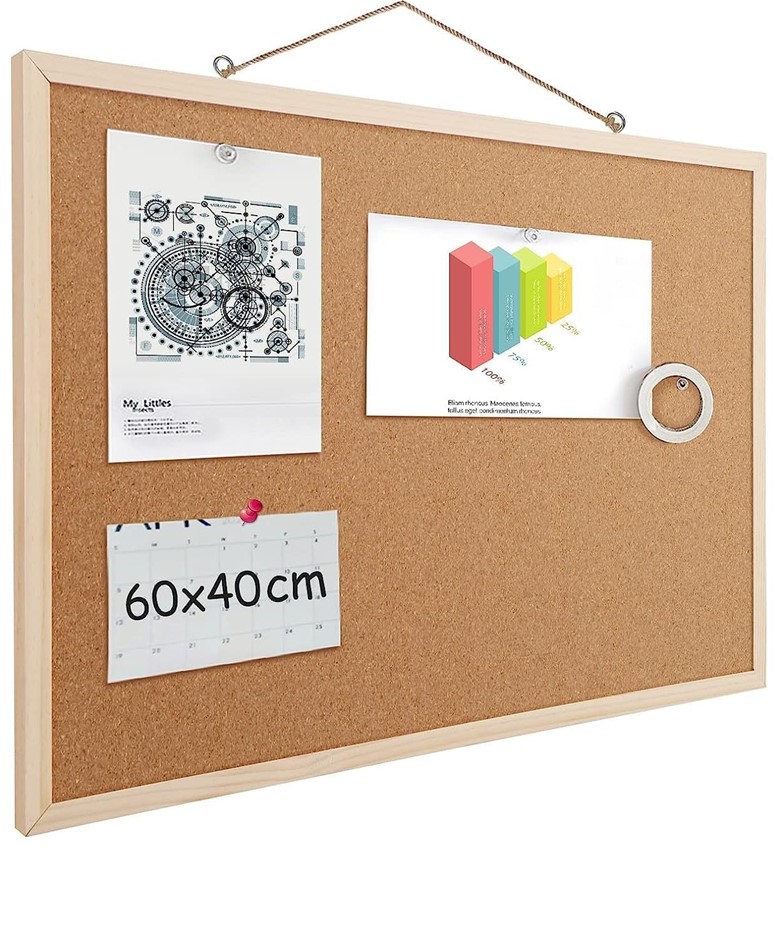 3 x EASYVIBE (60 x 40cm) Cork Boards for Walls with Frame, 1 Pack Small Woo