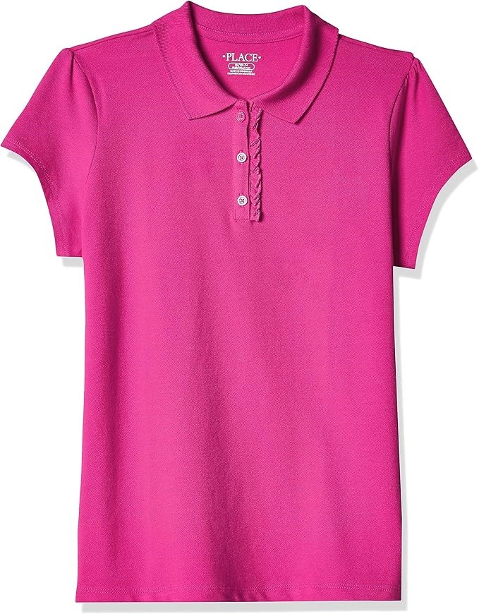 2 x THE CHILDREN'S PLACE Girls' Pique Polo, Size L (10/12), Aurora Pink (09