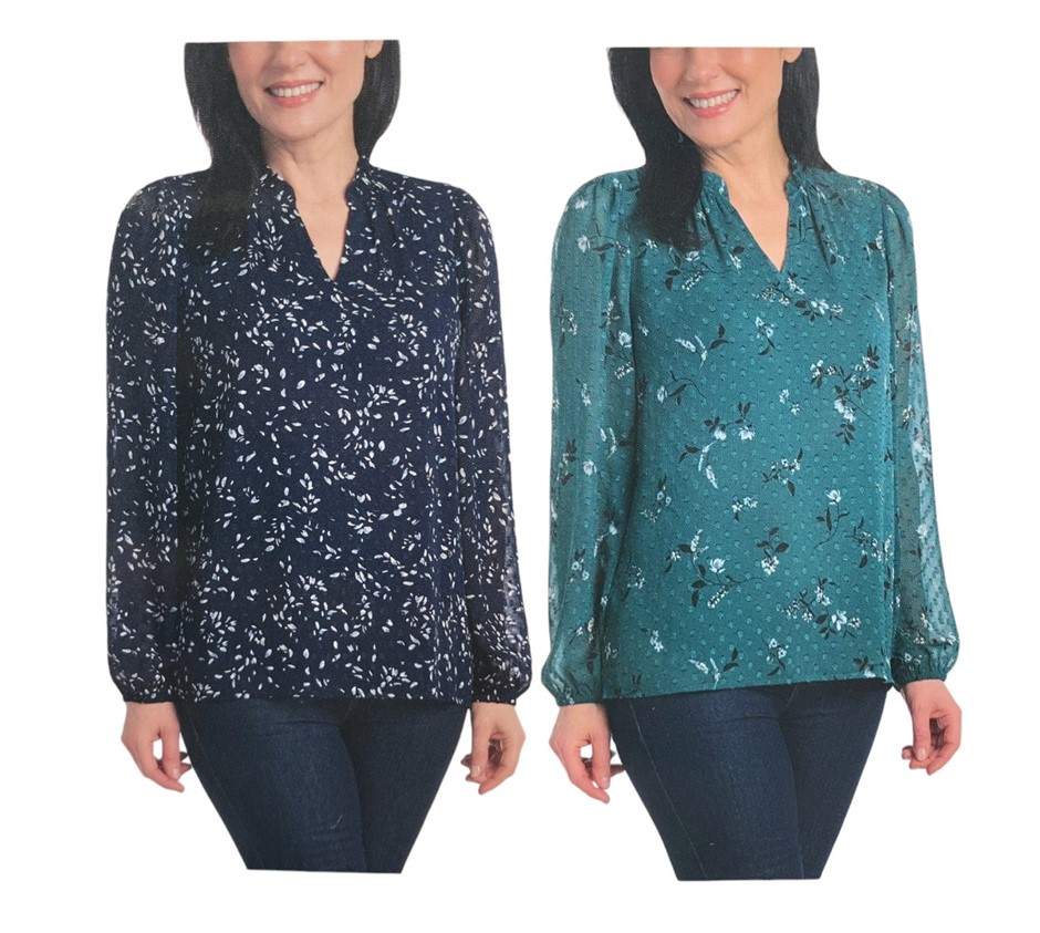 2 x HILARY RADLEY Women's Blouse, Size M, Navy Combo & Deep Teal Combo, 189