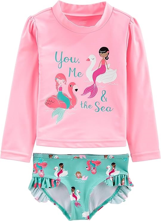 2 x 2pc SIMPLE JOYS By CARTER'S Baby Girls' Rashguard Sets, 6-9 Months, Aqu