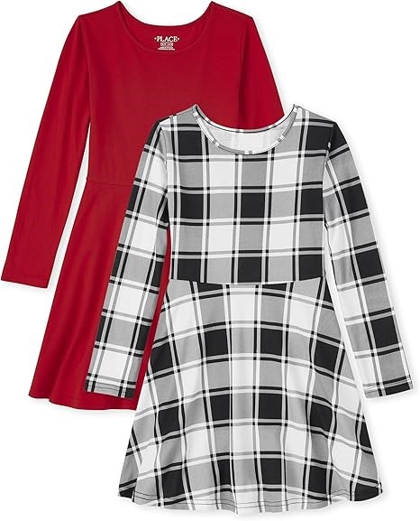 THE CHILDREN'S PLACE Girl's 2 Pack Long Sleeve Fashion Skater Dress, Size X