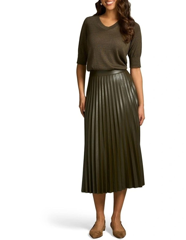 PIPER Women's Pleated Faux Leather Skirt, Size 6, Khaki, 76058956, (XM4772)