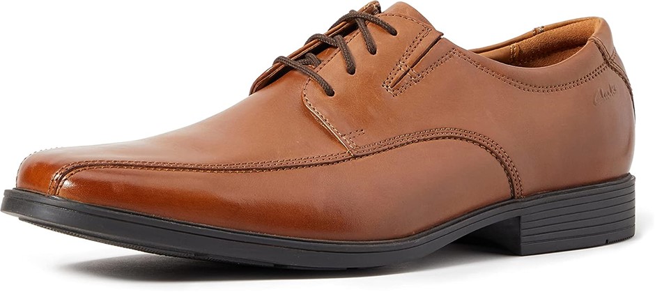 CLARKS Men's Tilden Walk Dress Shoes, Size US7M/EU39.5, Dark Tan Leather, 2