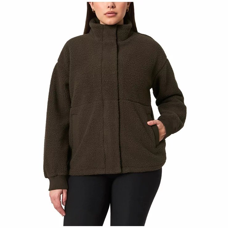 MONDETTA Women's Sherpa Zip Fleece Jacket, Size M, Chocolate. Buyers Note