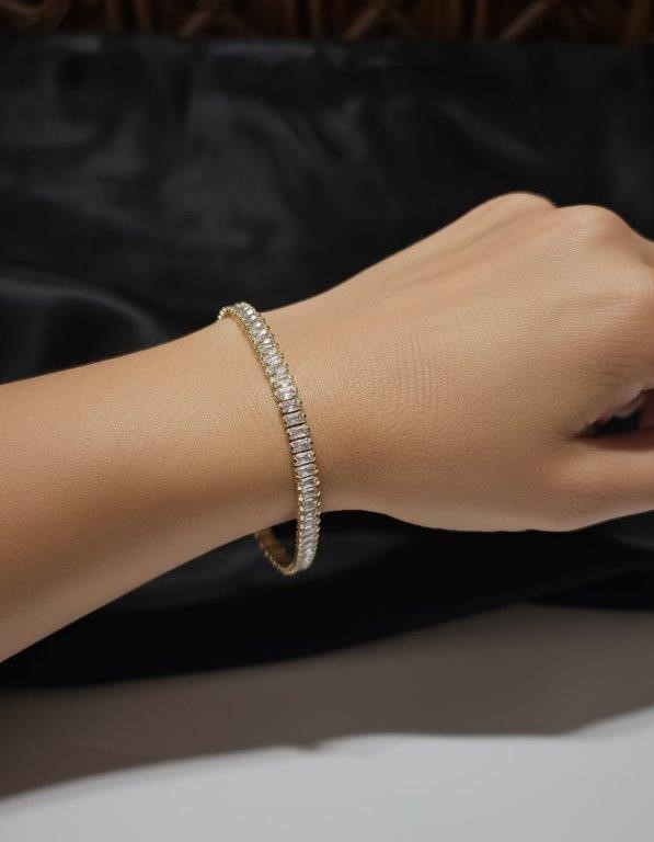 18K/Italy Yellow Gold Filled Emerald Cut Tennis bracelet-Bonus Gift