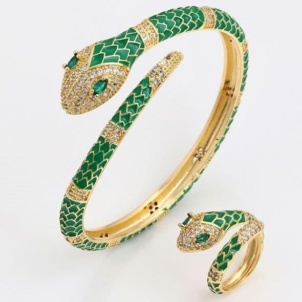 Set 18K/Italy Stamped Yellow Gold Filled Snake Bangle & Ring -Bonus Gift