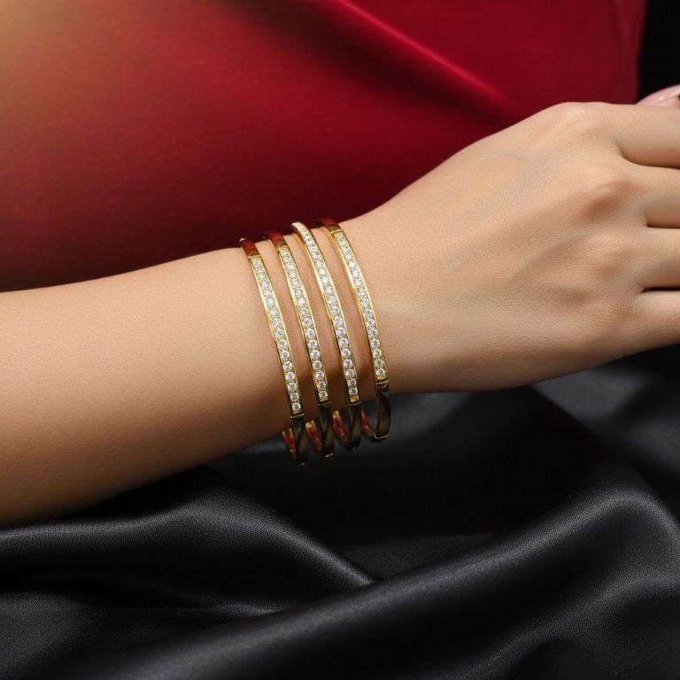 18K/Italy Stamped Yellow Gold Filled Bangle -60MM-Bonus Gift