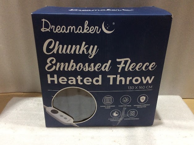 Dreamaker DM-08563 Chunky Embossed Fleece Heated Throw Blanket (130x160cm)
