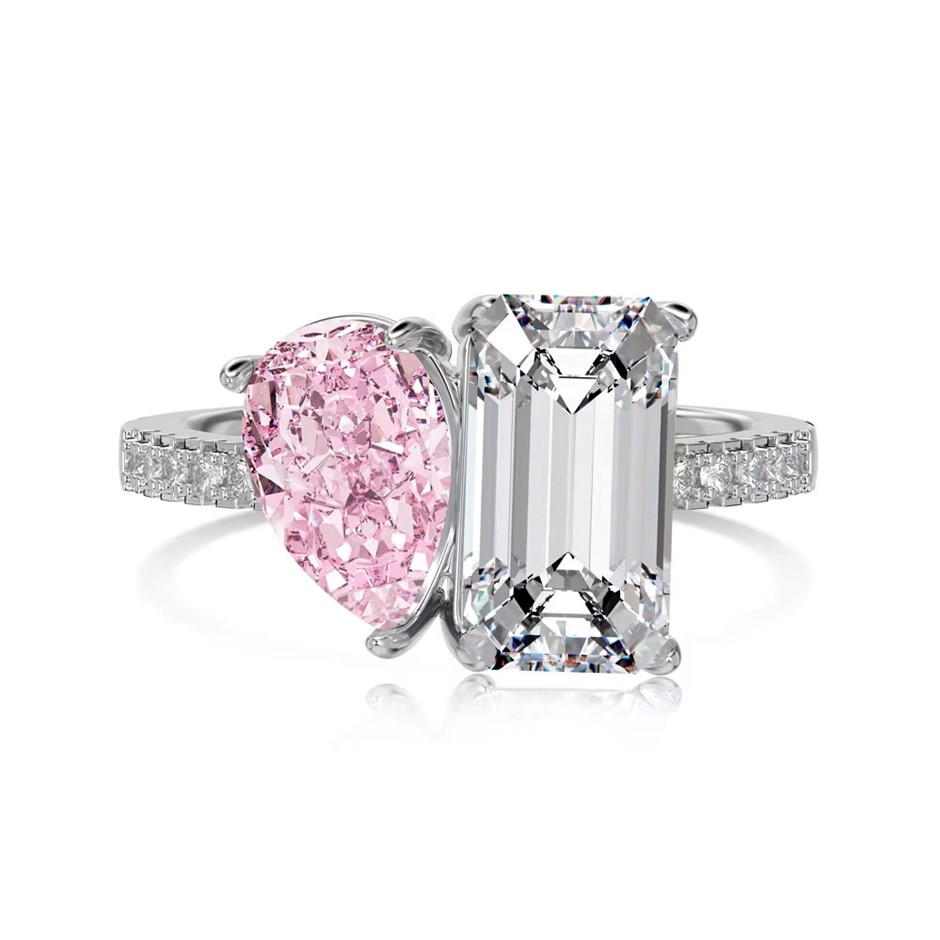 4.5ct Pear & Rectangle Cut Simulated Diamond 925 Silver Ring - Size 7