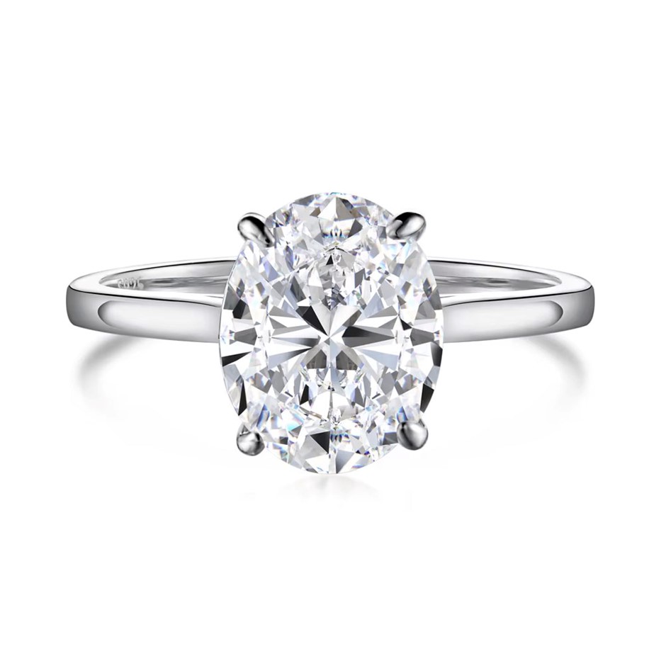 3.0ct Oval Cut GRA Certified Moissanite 925 Sterling Silver Ring - Size 7