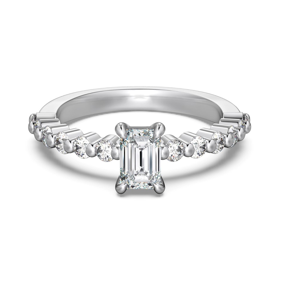 0.6ct Rectangle GRA Certified Moissanite 925 Sterling Silver Ring - Size 7