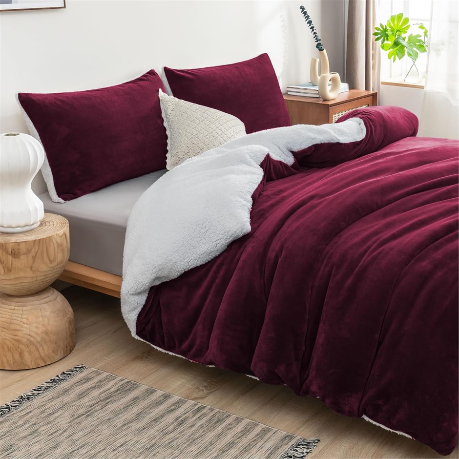 LUXOR 2 in 1 Teddy Fleece Sherpa Quilt Doona Duvet Cover Set and Blanket in
