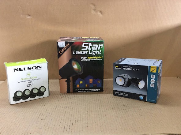 Nelson 4-Pack LED Garden& Star Laser&Brilliant Raptor III Twin (Lot of 3)