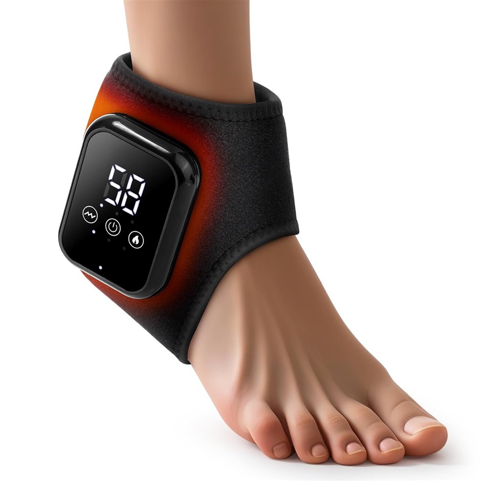 Heated Ankle Brace, Cordless Ankle Massager with 3 Heat Settings, Rechargea
