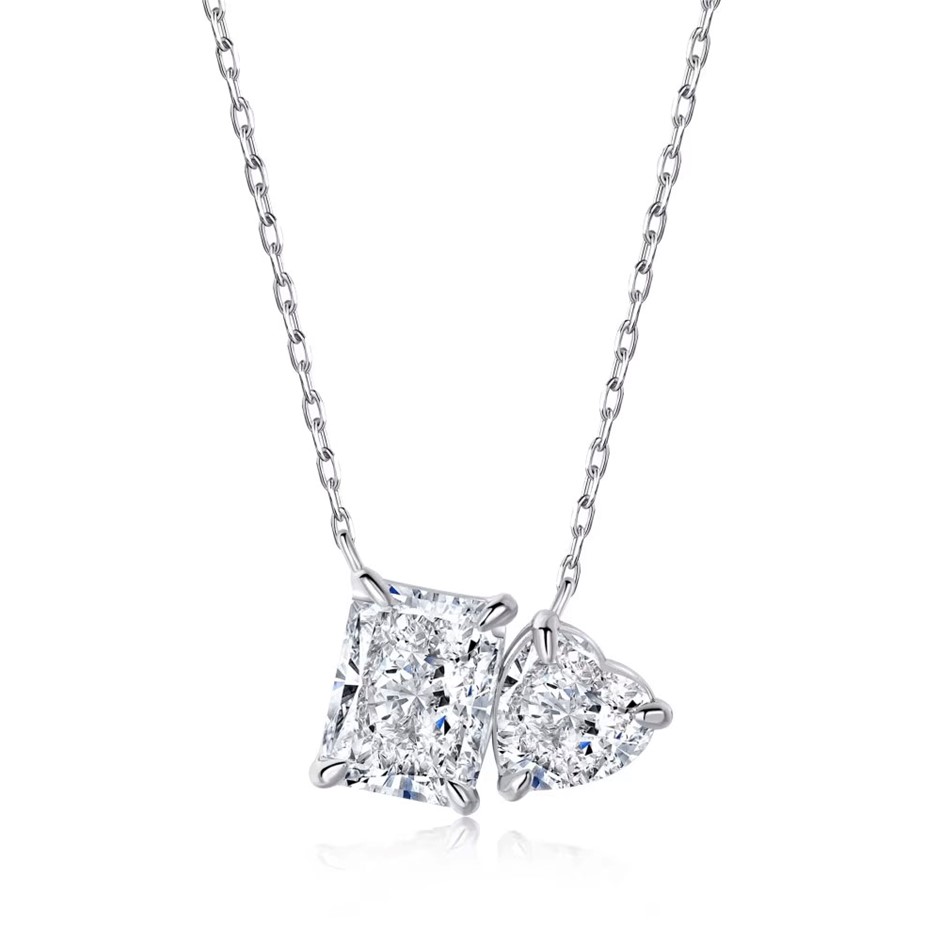 1.5ct 925 Sterling Silver Simulated Diamonds Rectangle Pendant Necklace