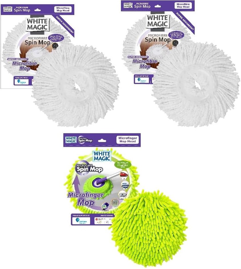 White Magic Mop Heads Combo Pack, 2 x super Absorbent Microfibre Mop heads,